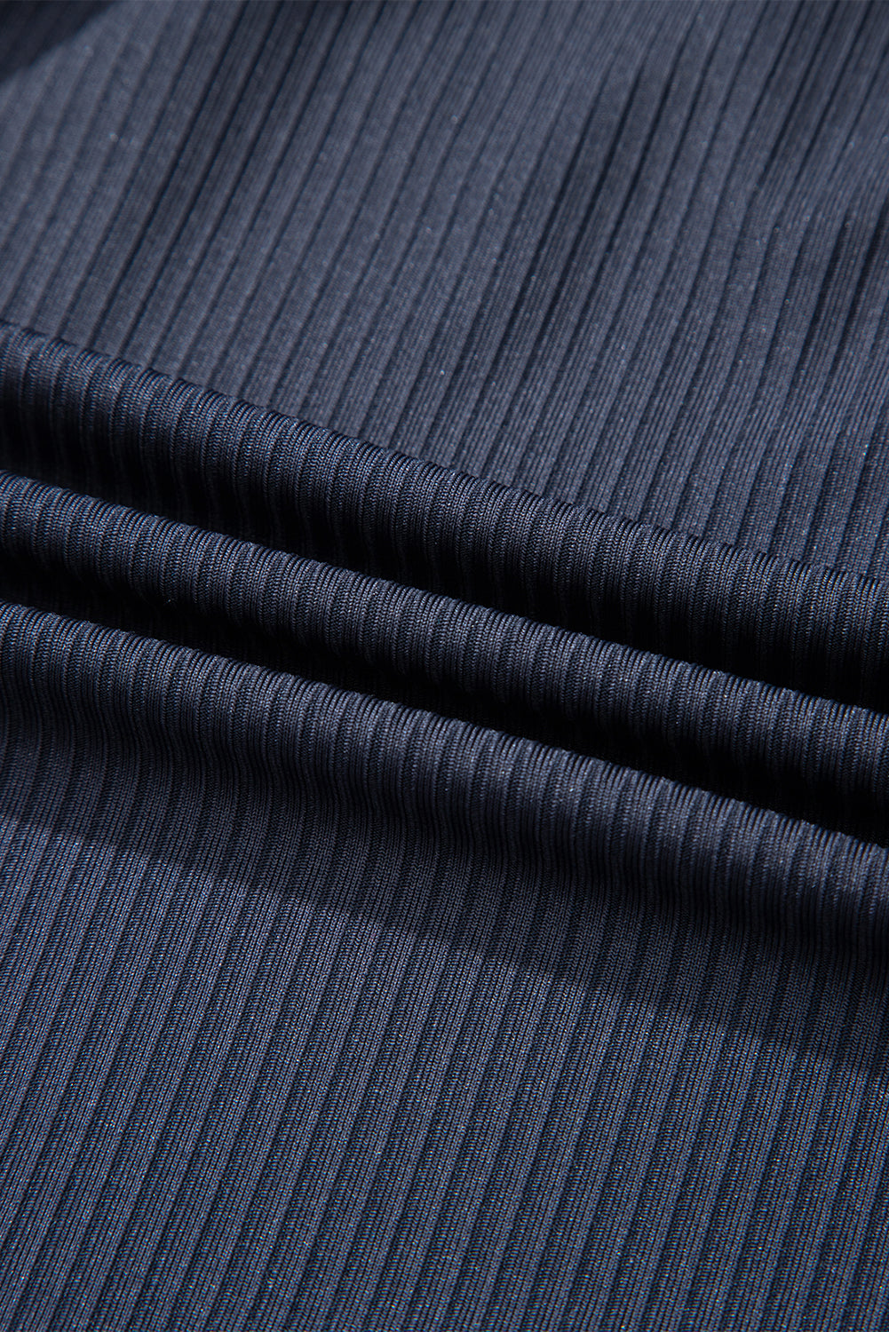 Navy Blue Ruched U Neck Ribbed Tankini