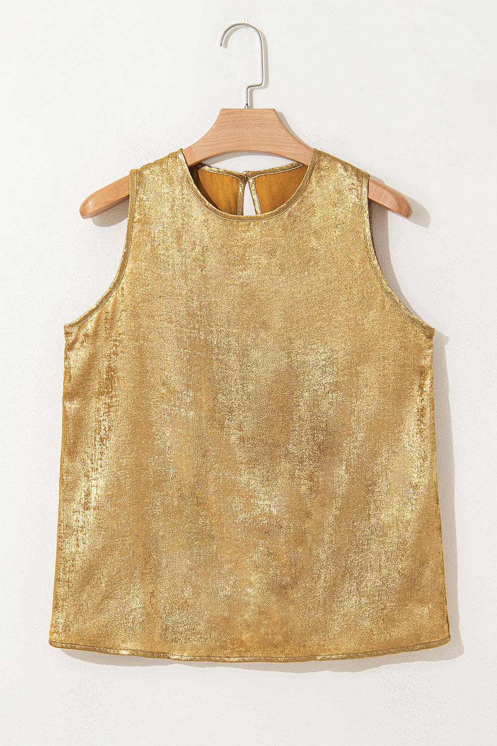 Gold Metal Textured Round Neck Casual Tank Top
