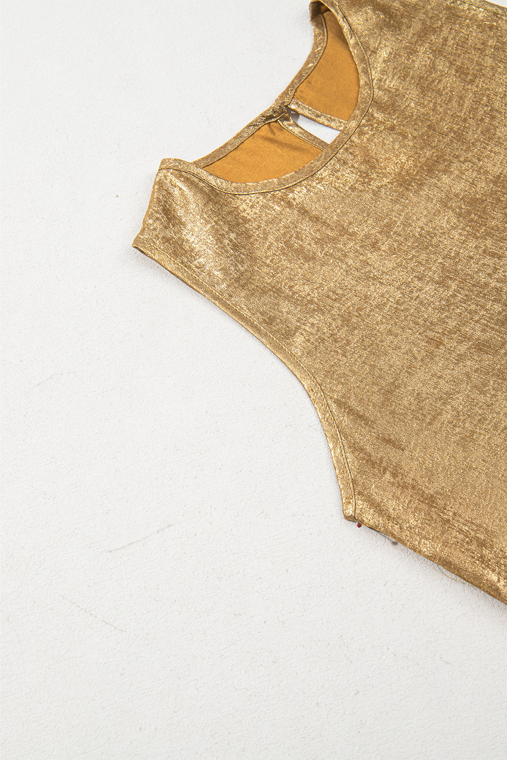 Gold Metal Textured Round Neck Casual Tank Top