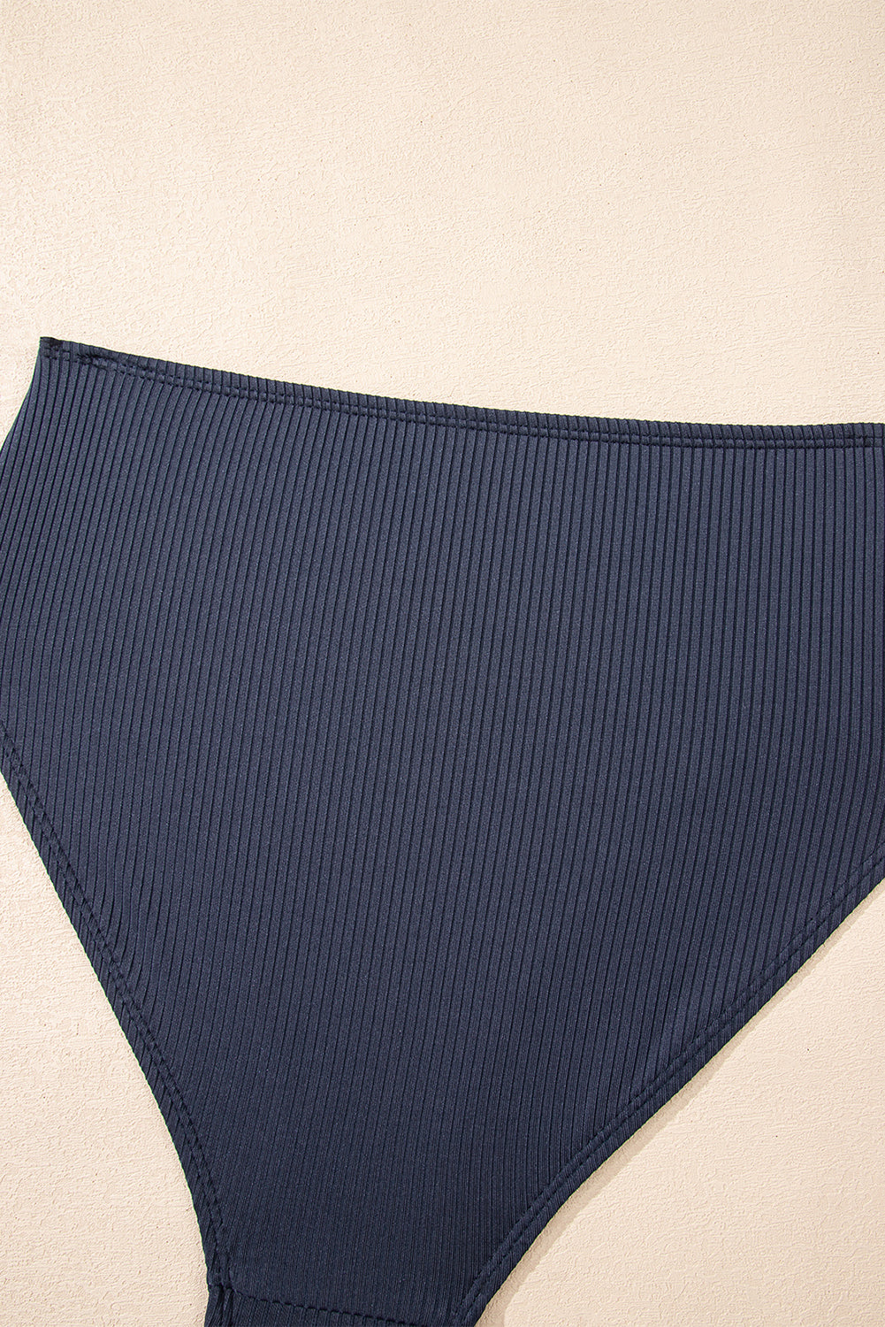 Navy Blue Ruched U Neck Ribbed Tankini