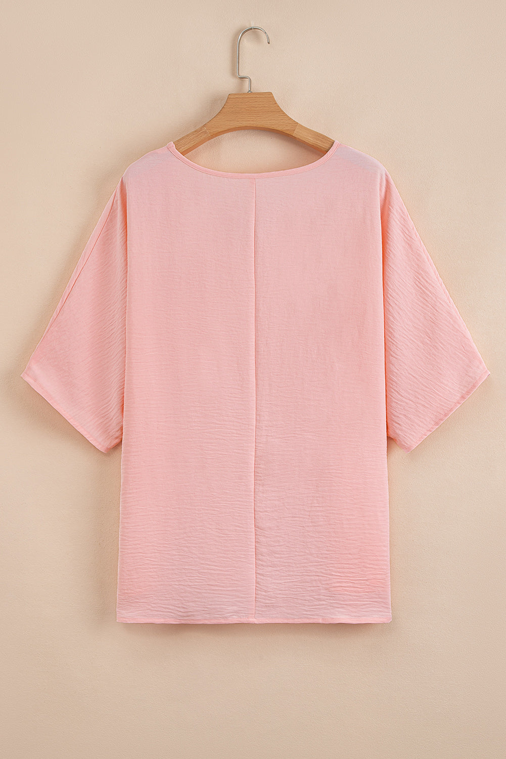 Pink Textured Half Sleeve V Neck T Shirt with Chest Pocket