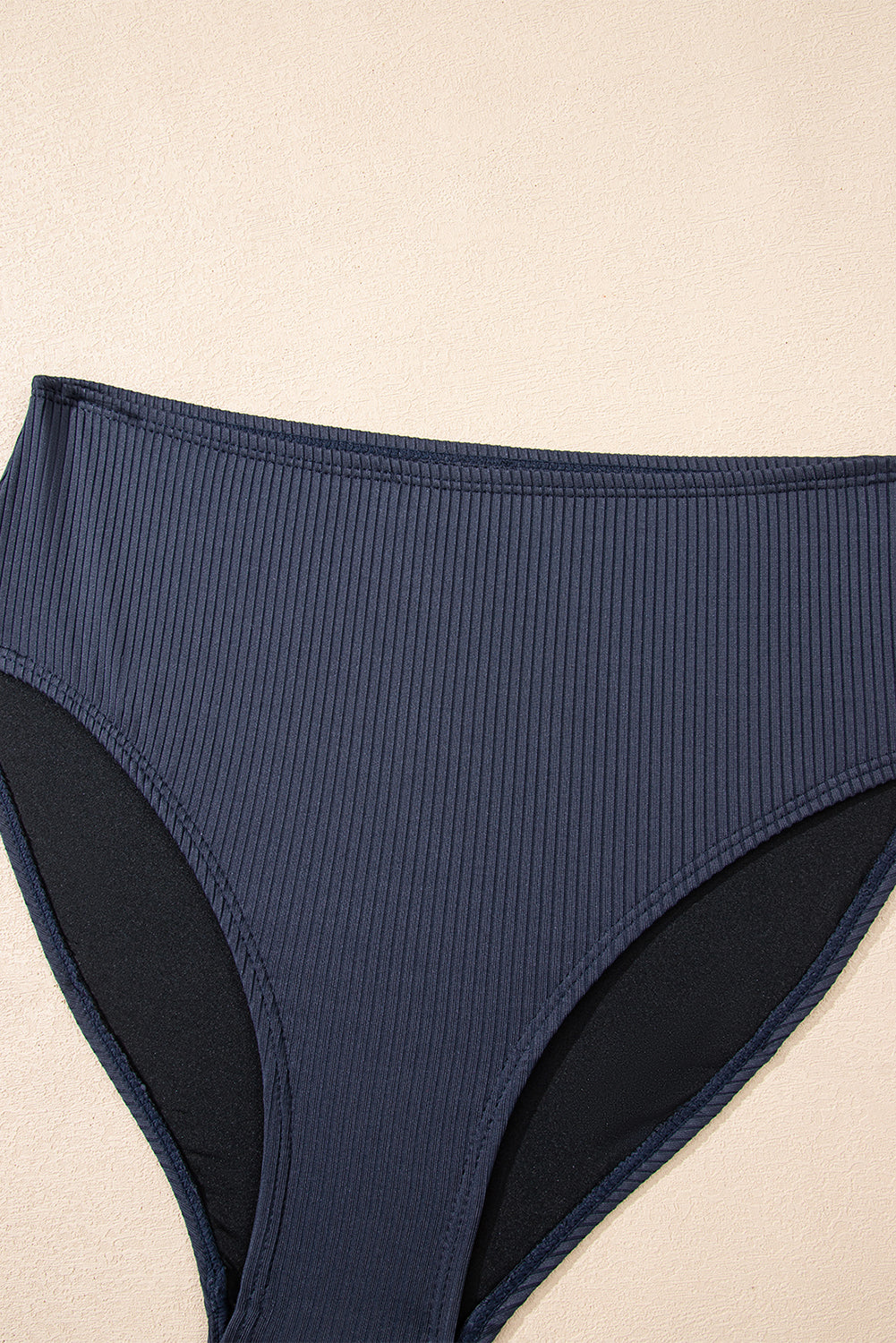 Navy Blue Ruched U Neck Ribbed Tankini