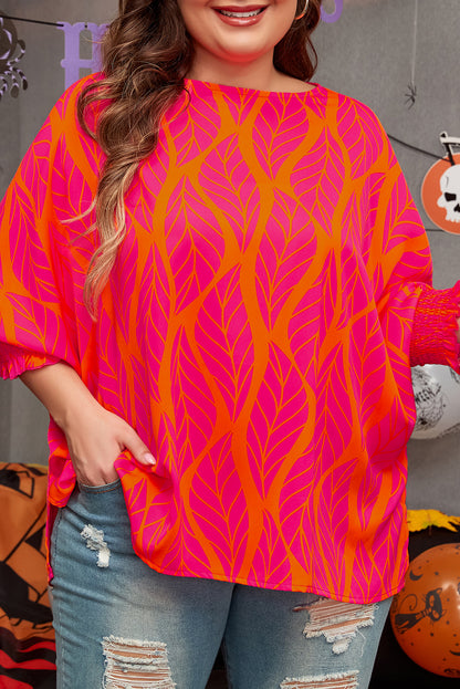 Rose Leafy Printed Smocked Lantern Sleeve Blouse