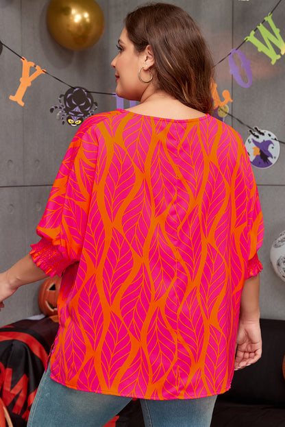 Rose Leafy Printed Smocked Lantern Sleeve Blouse
