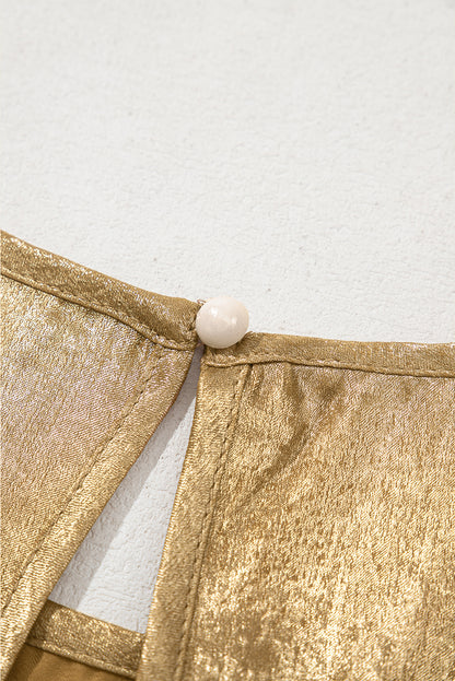 Gold Metal Textured Round Neck Casual Tank Top
