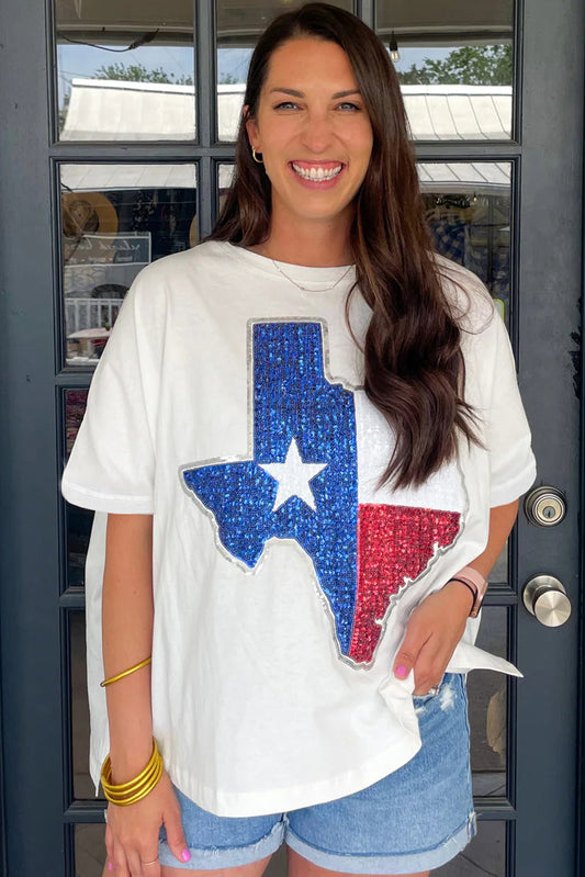 White Sequined Texas Graphic T Shirt