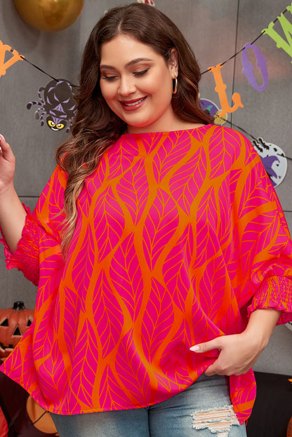 Rose Leafy Printed Smocked Lantern Sleeve Blouse